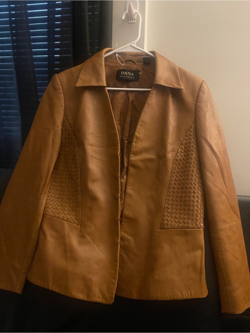 Dana Buchanan Women’s Cognac Tan Leather /Woven Blazer Style Jacket Size 12 NWOT